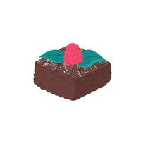 Chocolate brownie vector illustratin isolated on white background. Cake with raspberry and mint leaves on top.