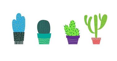 Cactus in pots set vector illustration. Collection of house plants.