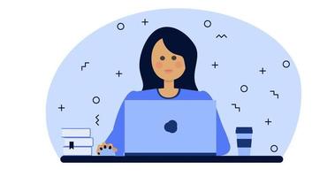 Female with computer concept vector illustration