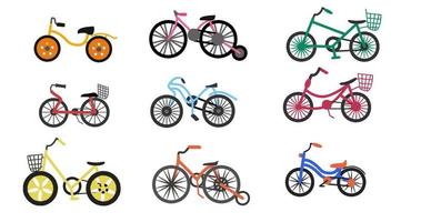 Kids bikes colorful set vector illustration for web