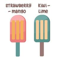 Cartoon red and green ice-cream icons on white background. Vector illustration