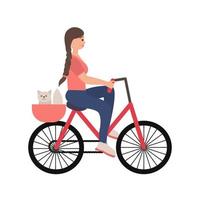 Young woman on bike with her cat vector illustration