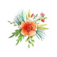 Watercolor composition of wild flowers and herbs. Cute floral bouquet. vector