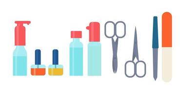 Manicure nail polish remover, scissors, nail files, lacquer, sanitizer vector