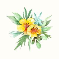 Watercolor composition of wild flowers and herbs. Cute floral bouquet.