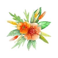 Watercolor composition of wild flowers and herbs. Cute floral bouquet.