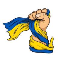 mano fuerte sosteniendo la bandera de ucrania vector