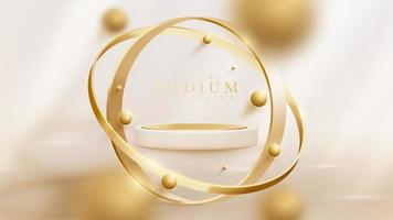 Luxury podium background in 3d gold frame element and blur ball with glitter light effect decoration