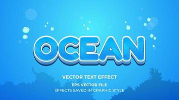 efecto de texto vectorial. océano submarino brillante y efecto de texto. vector
