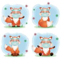 cute fox using face shield and mask collection vector