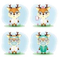 cute deer with medical staff team doctor and nurse costume collection vector