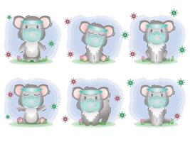cute koala using face shield and mask collection vector