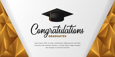 Happy graduation congratulation with 3d graduation cap and golden background for college university banner template vector