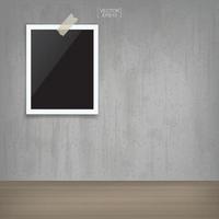 Blank photo frame or picture frame stick on concrete wall background. Vector. vector