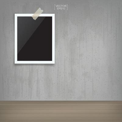 Blank photo frame or picture frame stick on concrete wall background. Vector.