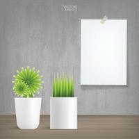 White paper sheet background with decoration plants in vintage space area. Vector. vector
