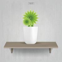 Beautiful decoration plant in flower pot on wooden shelf background. Idea for interior design and decoration. Vector. vector