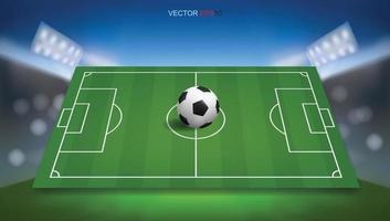 Football field or soccer field background with football ball. Green grass court for create soccer game. Vector. vector