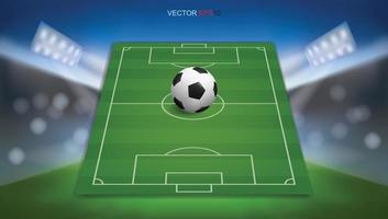 Football field or soccer field background with football ball. Green grass court for create soccer game. Vector. vector