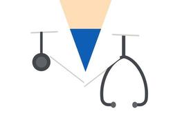 médico de cerca con estetoscopio y su uniforme de bata blanca. concepto médico o sanitario. estilo de vector de dibujos animados para su diseño