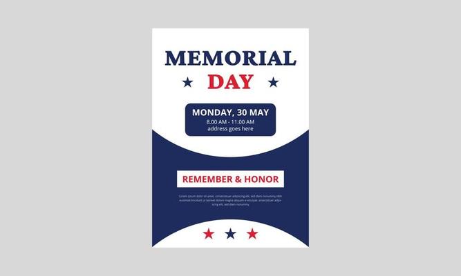 Memorial Day Flyer Template Design. Memorial Day poster templates Vector illustration. USA flag with blue star frame. Cover, A4 Size, Flyer design