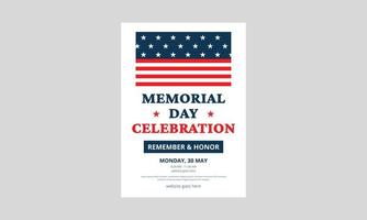 Memorial Day Flyer Template Design. Memorial Day poster templates Vector illustration. USA flag with blue star frame. Cover, A4 Size, Flyer design