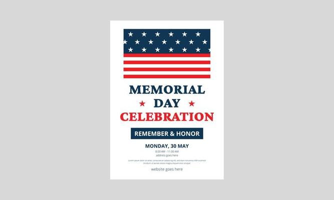 Memorial Day Flyer Template Design. Memorial Day poster templates Vector illustration. USA flag with blue star frame. Cover, A4 Size, Flyer design