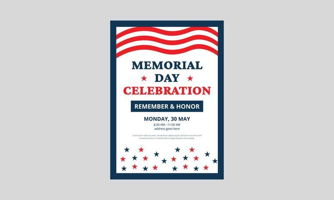 Memorial Day Flyer Template Design. Memorial Day poster templates Vector illustration. USA flag with blue star frame. Cover, A4 Size, Flyer design