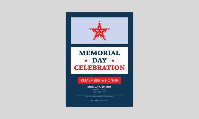 Memorial Day Flyer Template Design. Memorial Day poster templates Vector illustration. USA flag with blue star frame. Cover, A4 Size, Flyer design