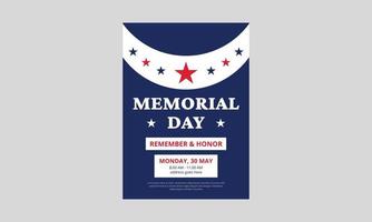 Memorial Day Flyer Template Design. Memorial Day poster templates Vector illustration. USA flag with blue star frame. Cover, A4 Size, Flyer design