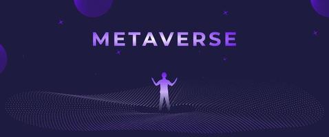 silueta de pie de hombre de negocios y punto de curva de contorno digital y línea y onda con estructura alámbrica. el concepto de metaverso y tecnología vr vector