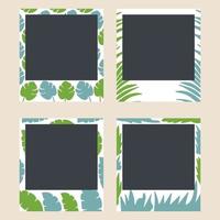 Tropical plant frames for snapshots. Photo frames with exotic leaves. Set of photo card templates for photos. Minimalism vector