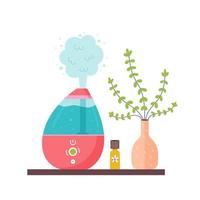 humidificador en el estante con aceite aromático vector