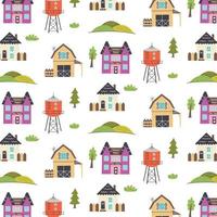 Pattern with houses, farm, trees vector