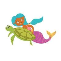 Cute mermaid swims with a turtle vector