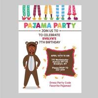 Kids Pajama party invitation Kigurumi Bear vector