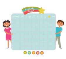 Daily Evening routine. Sticker rewards chart. School board for children with asterisks. Vector