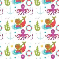 Marine baby pattern mermaid and octopus vector