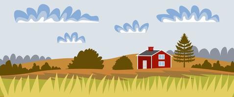Countryside landscape. Panorama. Autumn landscape with a rustic house