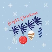 Christmas tree branch with Christmas decorations vector