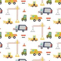 Construction machine pattern with crane, truck, tractor vector