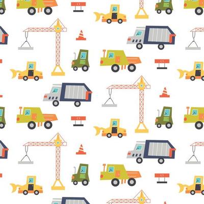 Construction machine pattern with crane, truck, tractor