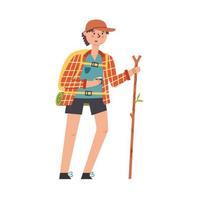 Boy hiking backpack vector