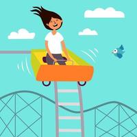 Funny girl riding a roller coaster. Children's attraction. Adrenaline. Thirst for speed and fun vector