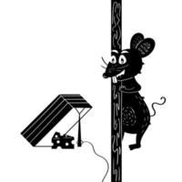 Mouse hunts for cheese next to a rat trap vector