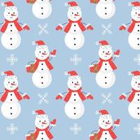 Christmas snowman seamless vector pattern