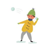 Boy throws snowball vector