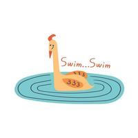 Stork swims in the water. Funny bird bathes. Editable Vector Illustration