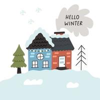 Christmas card winter house hello winter