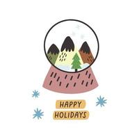 Christmas card crystal ball with a house vector